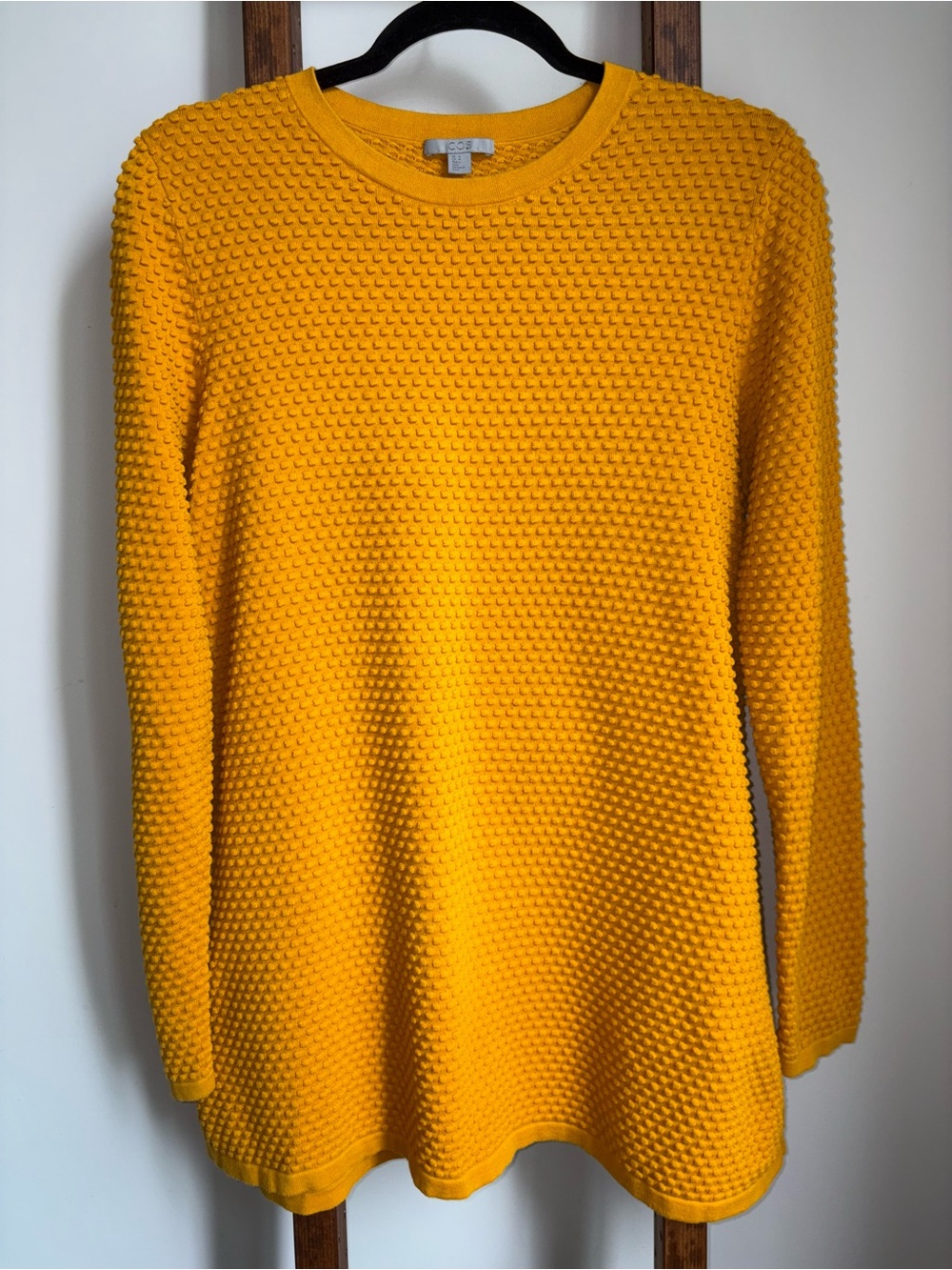 COS Women's Textured A Line Crewneck Sweater Cotton Mustard Yellow Size Medium